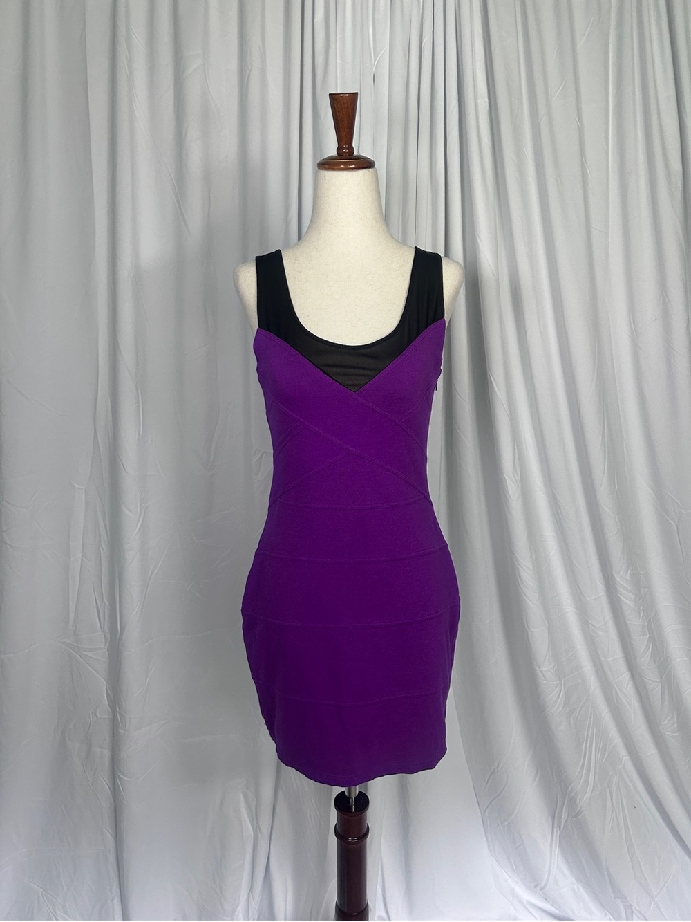 Y2K Vintage Express Purple Bandage Mini Dress with Black Mesh